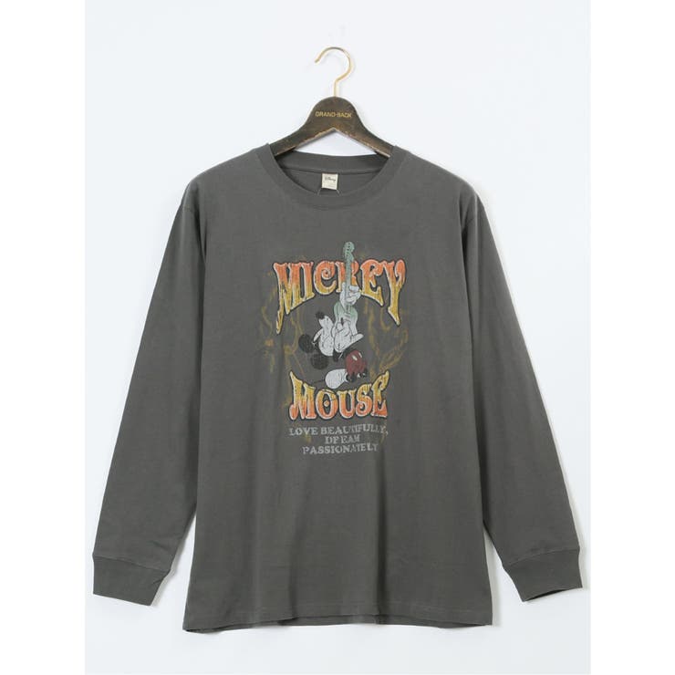 05黒 | 【大きいサイズ】ミッキーマウス ピグメント風プリント クルーネック長袖Ｔシャツ | TAKA-Q MEN