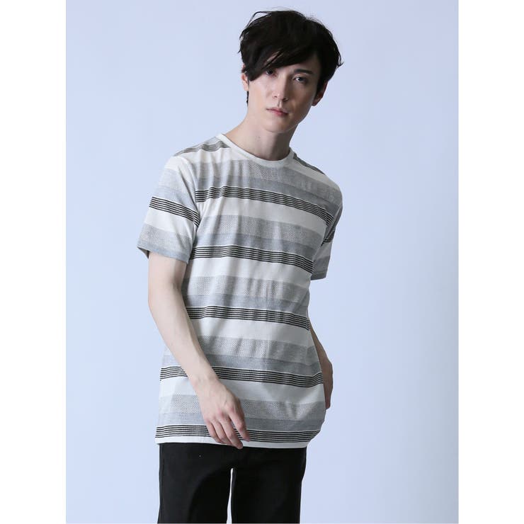 ジャガードボーダー クルーネック半袖Tシャツ | TAKA-Q MEN | 詳細画像1 