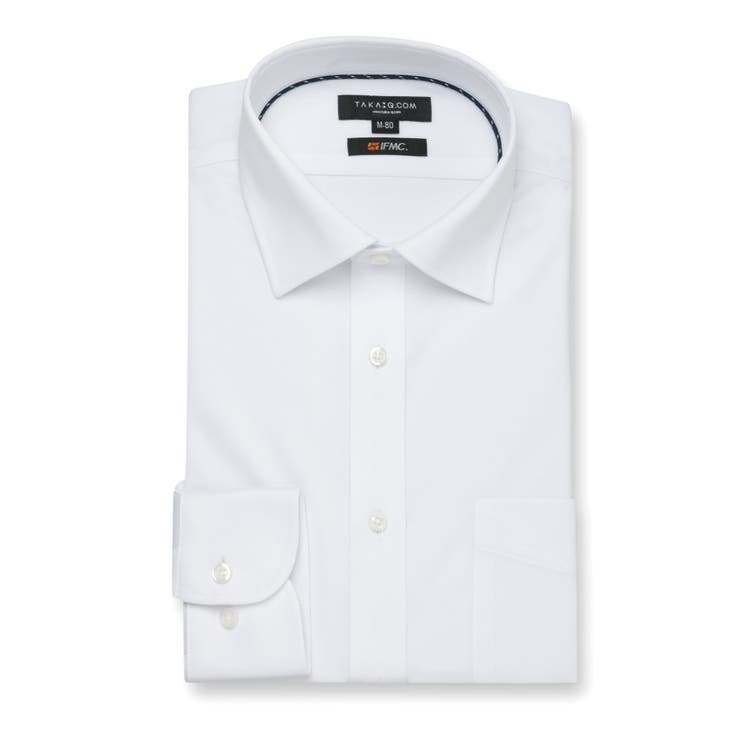 01白 | 【WEB限定】 IFMC 吸水速乾ストレッチワイドカラー長袖シャツ | TAKA-Q MEN