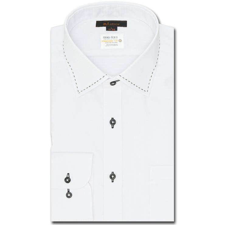 01白 | 形態安定 吸水速乾 スタンダードフィット ワイドカラー長袖シャツ | TAKA-Q MEN