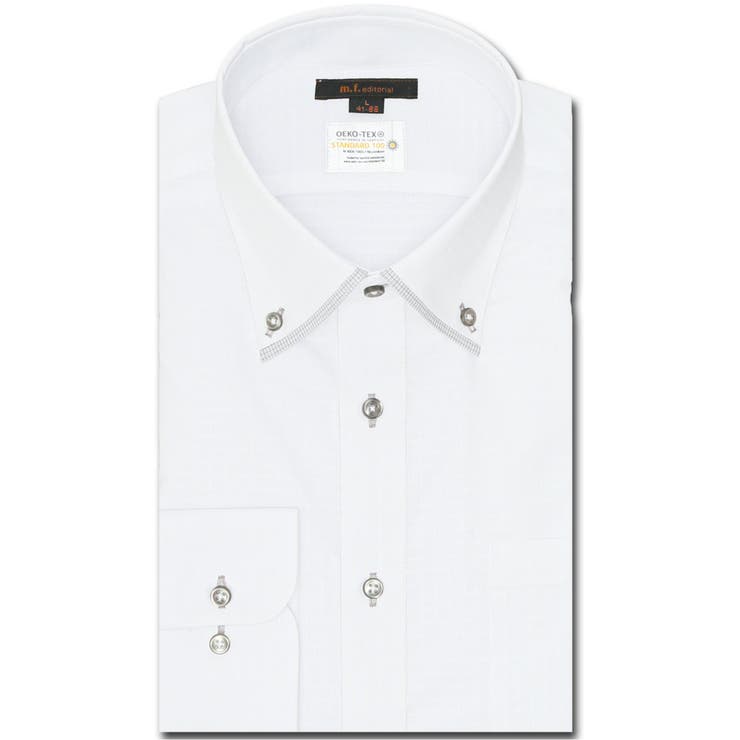 01白 | 形態安定 吸水速乾 スタンダードフィット ボタンダウン長袖シャツ | TAKA-Q MEN