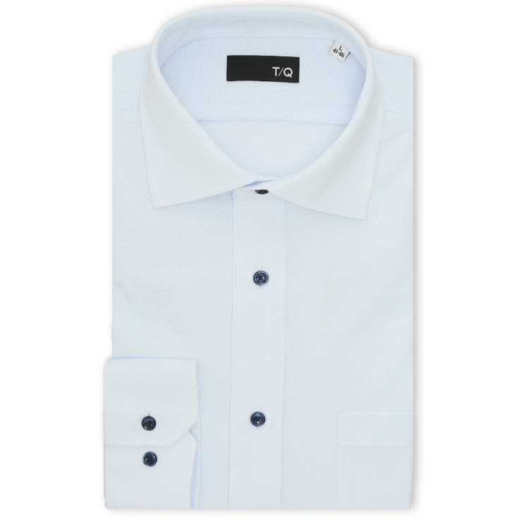 73サックス | ノンアイロンストレッチ NEWスタンダードフィット ワイドカラー長袖ニットシャツ | TAKA-Q MEN