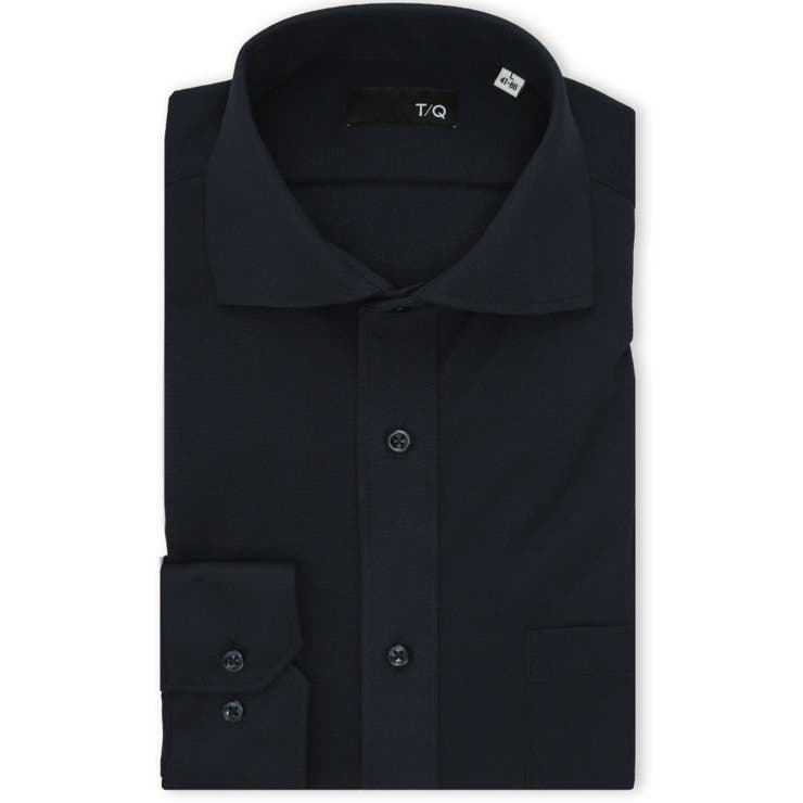 75紺 | ノンアイロンストレッチ NEWスタンダードフィット カッタウェイ長袖ニットシャツ | TAKA-Q MEN