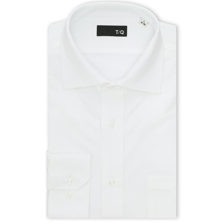 01白 | ノンアイロンストレッチ NEWスタンダードフィット ワイドカラー長袖ニットシャツ | TAKA-Q MEN