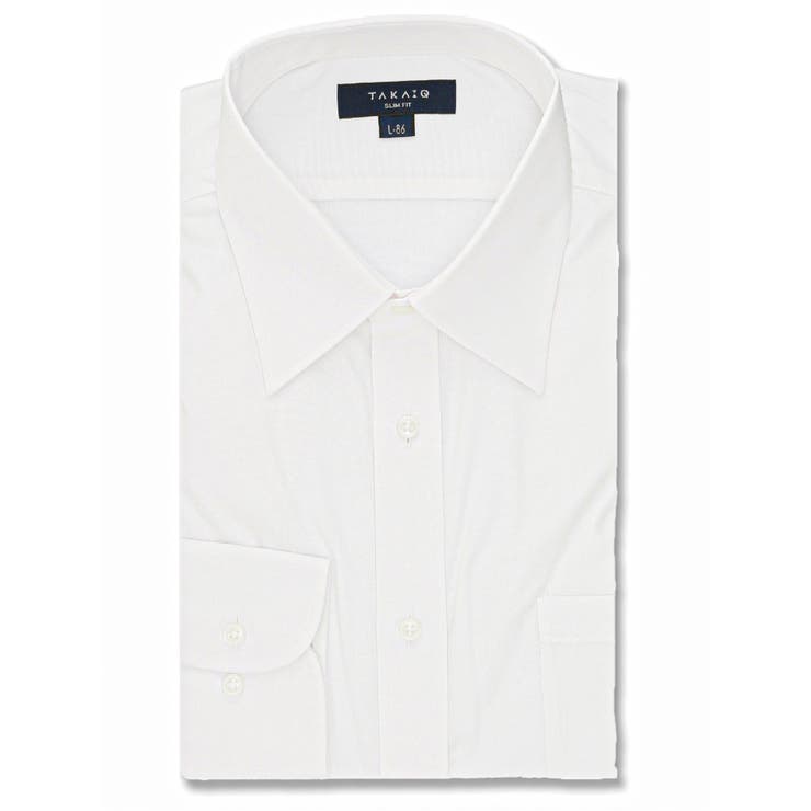 01白 | 【白無地】形態安定 吸水速乾 スリムフィット レギュラーカラー長袖シャツ | TAKA-Q MEN