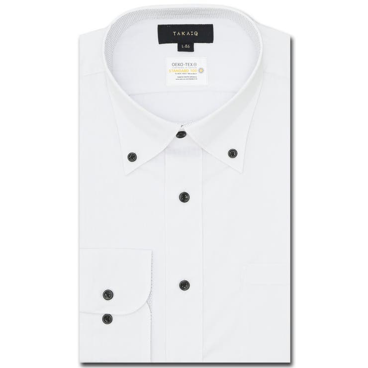 01白 | 形態安定 吸水速乾 スタンダードフィット ボタンダウン長袖シャツ | TAKA-Q MEN