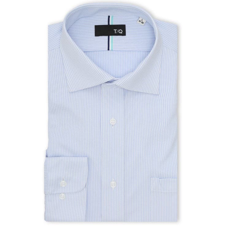 73サックス | ノンアイロンストレッチ NEWスタンダードフィット ワイドカラー長袖ニットシャツ | TAKA-Q MEN