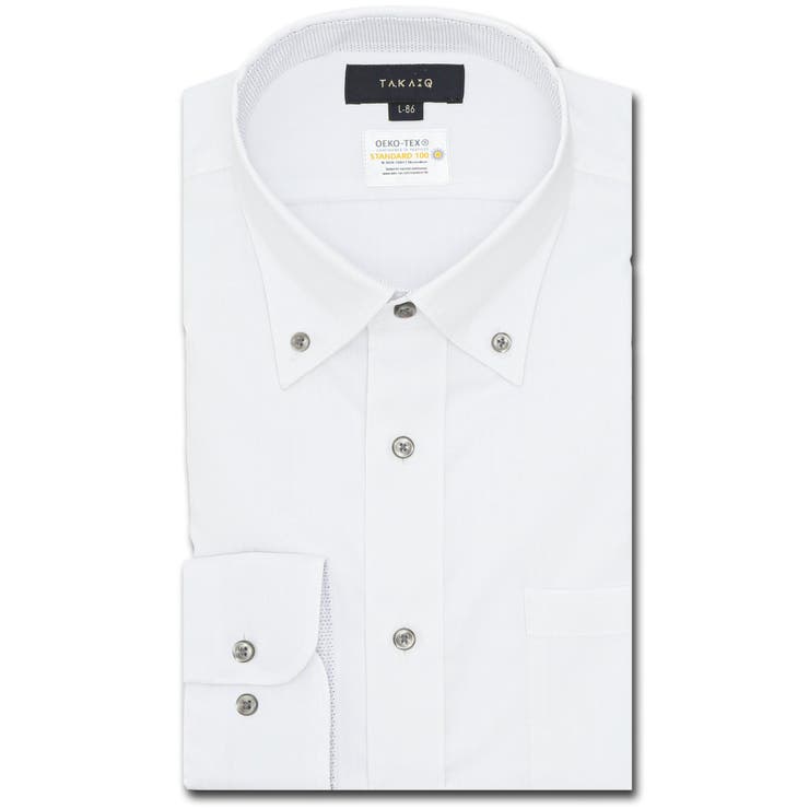 01白 | 形態安定 吸水速乾 スタンダードフィット ボタンダウン長袖シャツ | TAKA-Q MEN