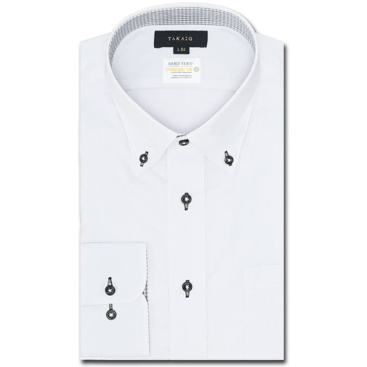 01白 | 形態安定 吸水速乾 スタンダードフィット ボタンダウン長袖シャツ | TAKA-Q MEN