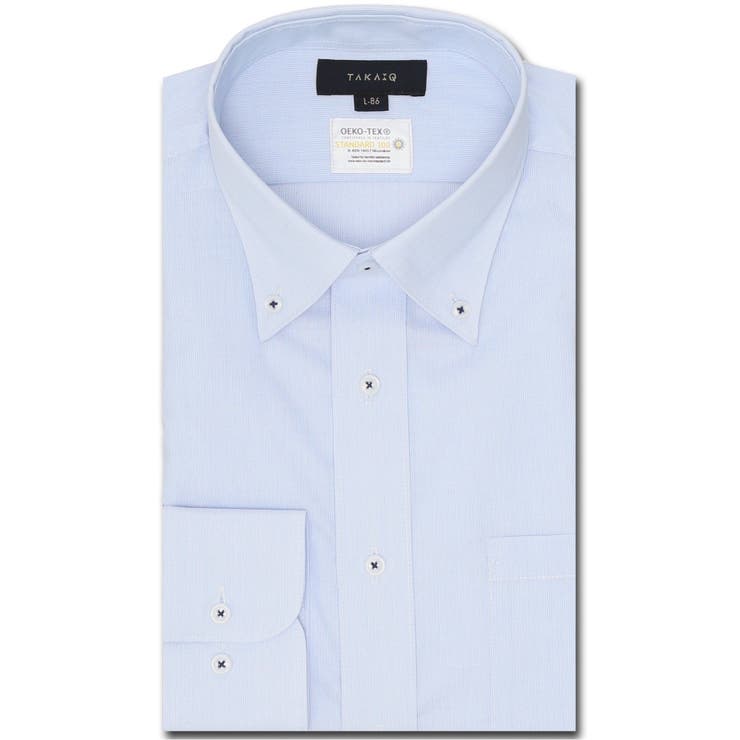 73サックス | 形態安定 吸水速乾 スタンダードフィット ボタンダウン長袖シャツ | TAKA-Q MEN
