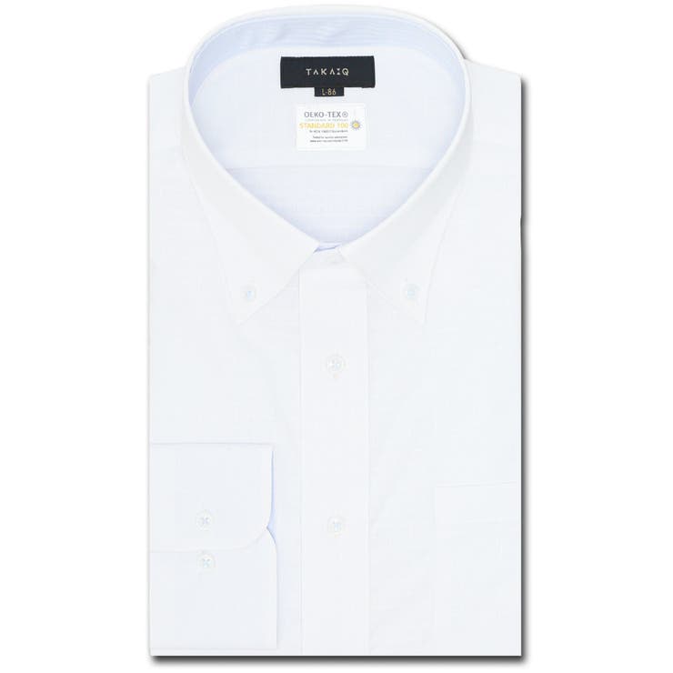 01白 | 形態安定 吸水速乾 スタンダードフィット ボタンダウン長袖シャツ | TAKA-Q MEN