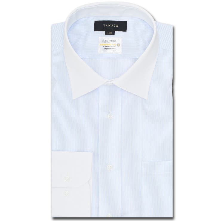 73サックス | 形態安定 吸水速乾 スタンダードフィット ワイドカラー長袖シャツ | TAKA-Q MEN