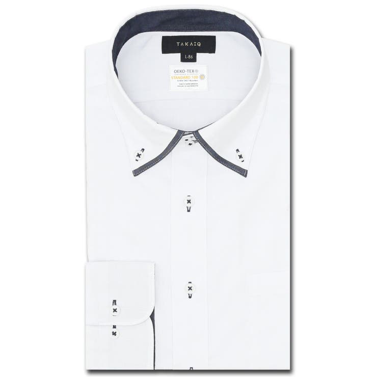 01白 | 形態安定 吸水速乾 スタンダードフィット ドゥエボタンダウン長袖シャツ | TAKA-Q MEN