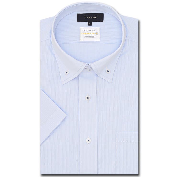 73サックス | 形態安定 吸水速乾 スタンダードフィット ドゥエボタンダウン半袖シャツ | TAKA-Q MEN
