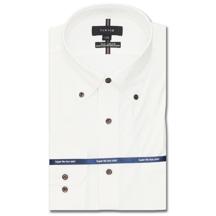 01白 | ノーアイロンストレッチ スタンダードフィット ボタンダウン長袖ニットシャツ | TAKA-Q MEN
