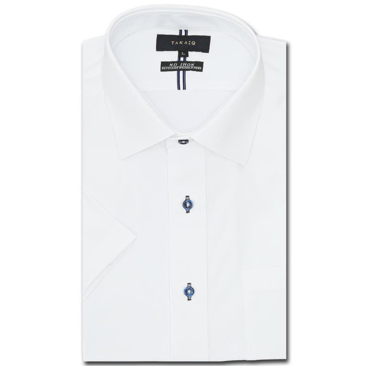 01白 | ノーアイロンストレッチ スタンダードフィット ワイドカラー半袖ニットシャツ | TAKA-Q MEN
