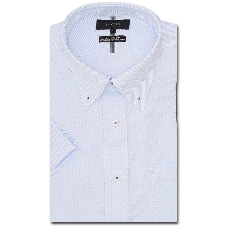 73サックス | ノーアイロンストレッチ スタンダードフィット ボタンダウン半袖ニットシャツ | TAKA-Q MEN