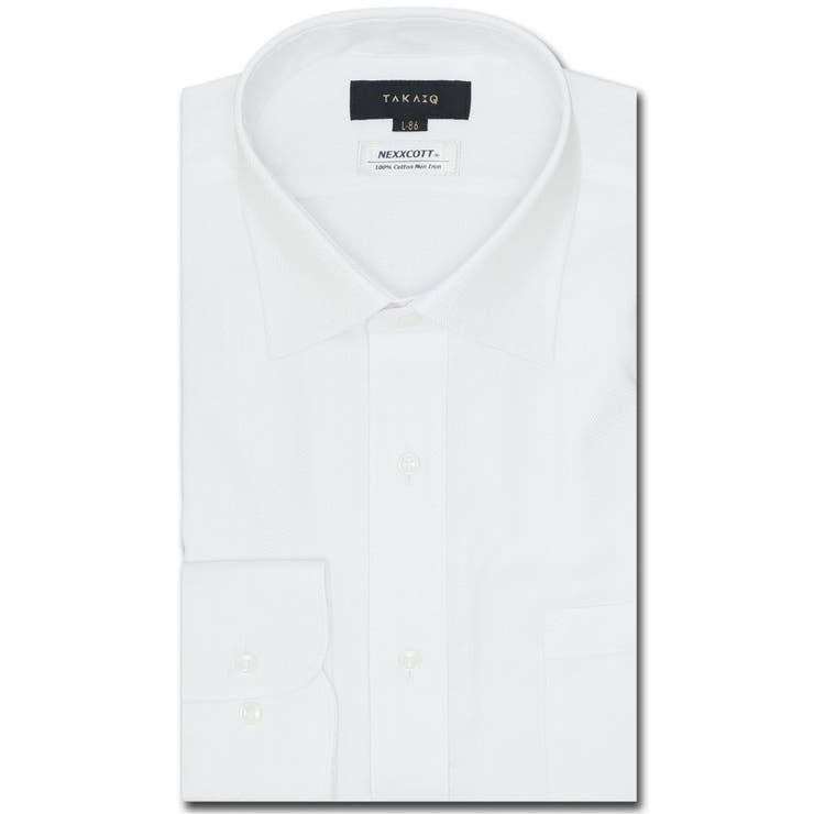 01白 | 綿100% ノーアイロン スタンダードフィット ワイドカラー長袖シャツ | TAKA-Q MEN