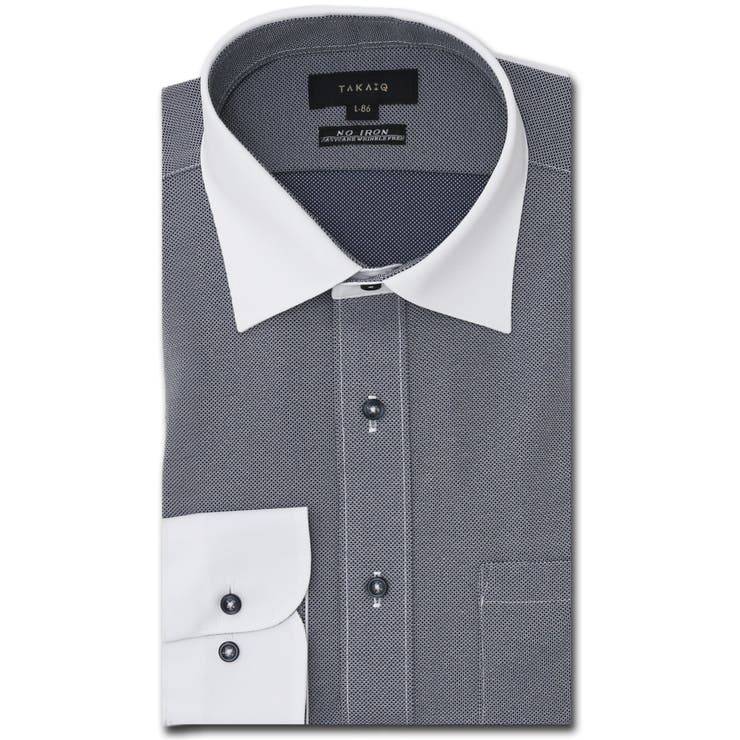 ノーアイロンストレッチ スタンダードフィット ワイドカラー長袖ニットシャツ | TAKA-Q MEN | 詳細画像1 