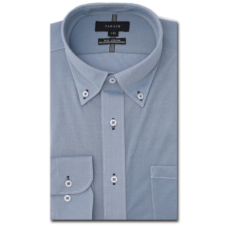 75紺 | ノーアイロンストレッチ スタンダードフィット ボタンダウン長袖ニットシャツ | TAKA-Q MEN