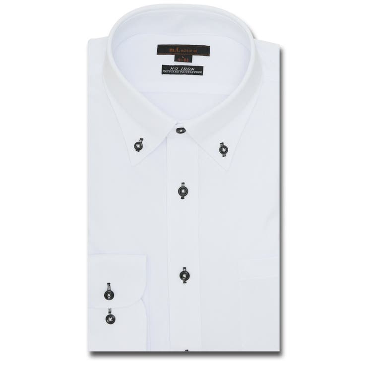 01白 | ノーアイロンストレッチ スタンダードフィット ボタンダウン長袖ニットシャツ | TAKA-Q MEN