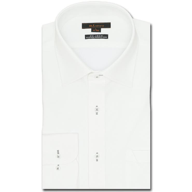 01白 | ノーアイロンストレッチ スタンダードフィット ワイドカラー長袖ニットシャツ | TAKA-Q MEN