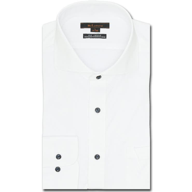 01白 | ノーアイロンストレッチ スタンダードフィット カッタウェイ長袖ニットシャツ | TAKA-Q MEN