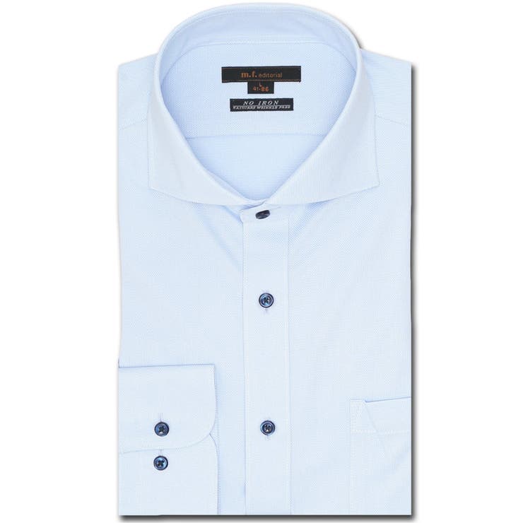 73サックス | ノーアイロンストレッチ スタンダードフィット カッタウェイ長袖ニットシャツ | TAKA-Q MEN