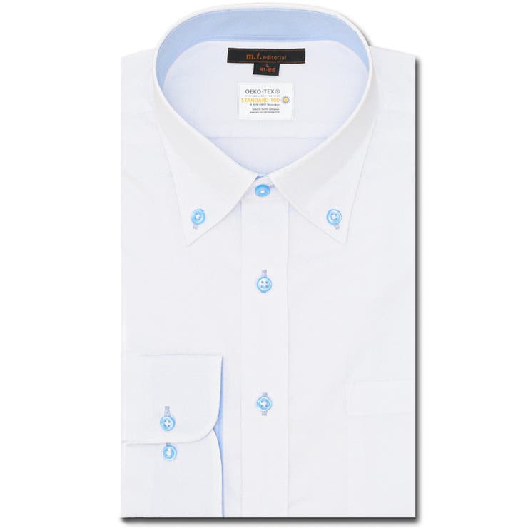 01白 | 形態安定 吸水速乾 スタンダードフィット ボタンダウン長袖シャツ | TAKA-Q MEN