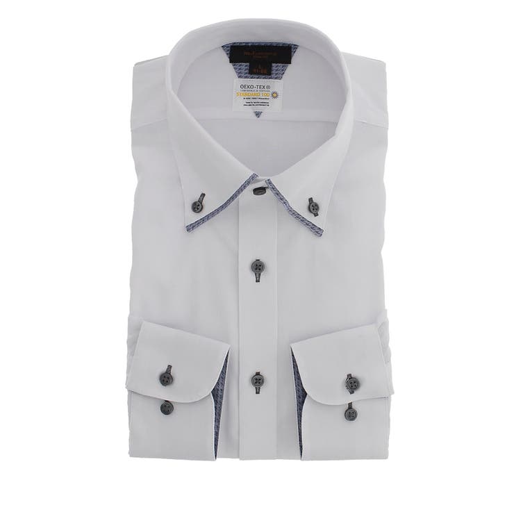 01白 | 形態安定 吸水速乾 スリムフィット ボタンダウン長袖シャツ | TAKA-Q MEN