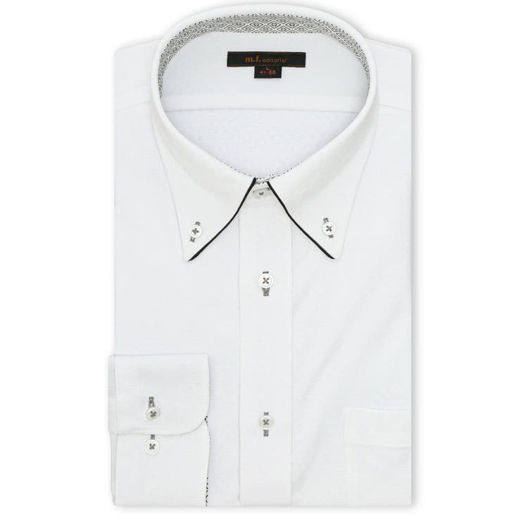 01白 | ノンアイロンストレッチ NEWスタンダードフィット ボタンダウン長袖ニットシャツ | TAKA-Q MEN