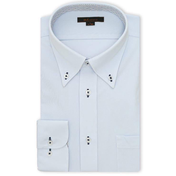 73サックス | ノンアイロンストレッチ NEWスタンダードフィット ボタンダウン長袖ニットシャツ | TAKA-Q MEN