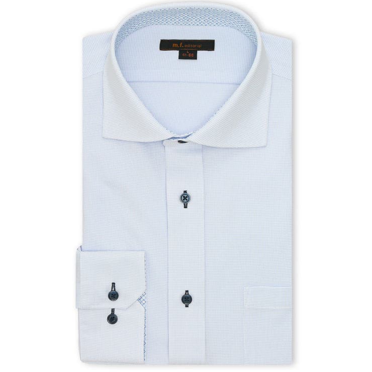 73サックス | ノンアイロンストレッチ NEWスタンダードフィット カッタウェイ長袖ニットシャツ | TAKA-Q MEN