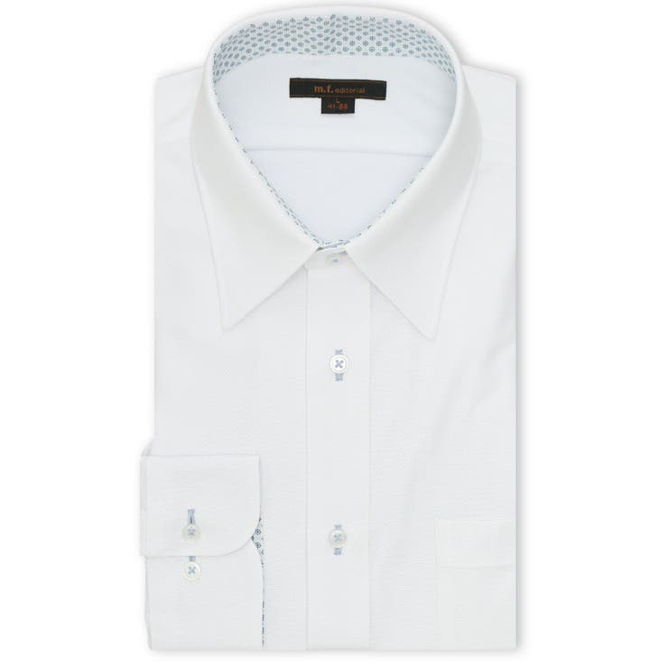 01白 | ノンアイロンストレッチ NEWスタンダードフィット レギュラーカラー長袖ニットシ… | TAKA-Q MEN