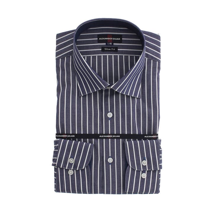 75紺 | 形態安定スリムフィット ワイドカラー長袖シャツ | TAKA-Q MEN