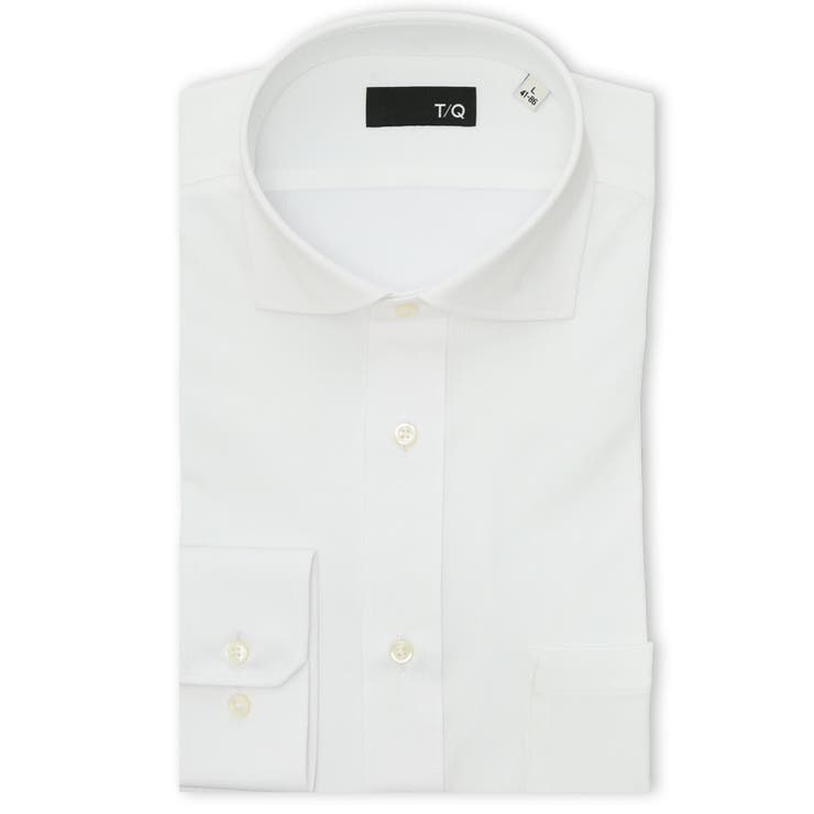 01白 | ノンアイロンストレッチ NEWスタンダードフィット カッタウェイ長袖ニットシャツ | TAKA-Q MEN