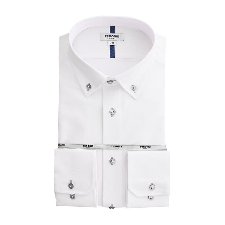 01白 | ノーアイロンストレッチ レギュラーフィット ボタンダウン長袖ニットシャツ | TAKA-Q MEN