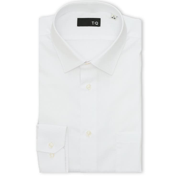 01白 | イージーアイロン NEWスタンダードフィット ショートワイドカラー長袖シャツ | TAKA-Q MEN