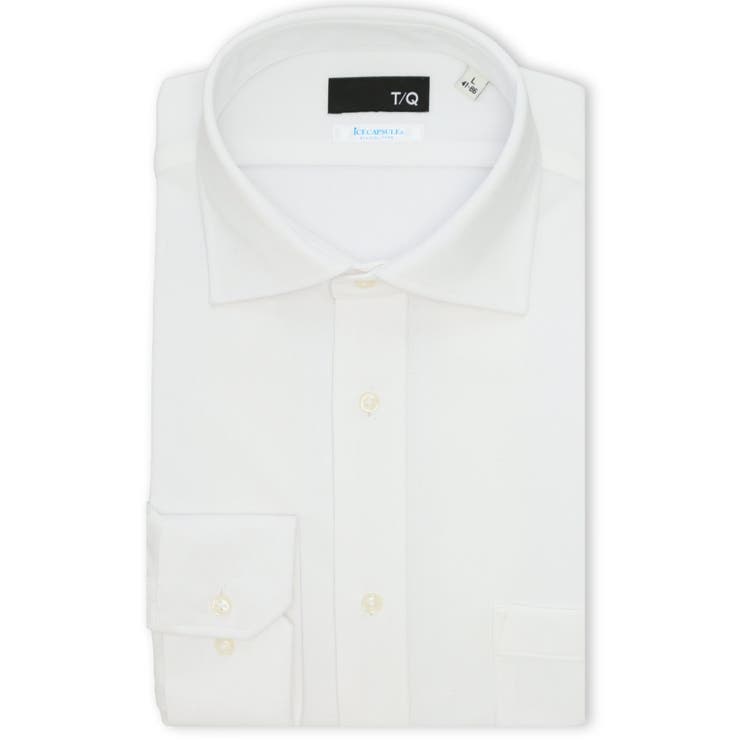 01白 | アイスカプセル NEWスタンダードフィット ワイドカラー長袖ニットシャツ | TAKA-Q MEN