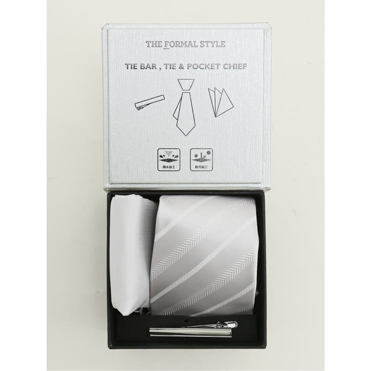 フォーマルネクタイ＆チーフ＆タイバー BOXセット ストライプ | TAKA-Q MEN | 詳細画像2 