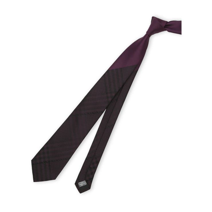 80パープル | シルク混 パネル柄 ナロータイ 7.5cm幅 | TAKA-Q MEN
