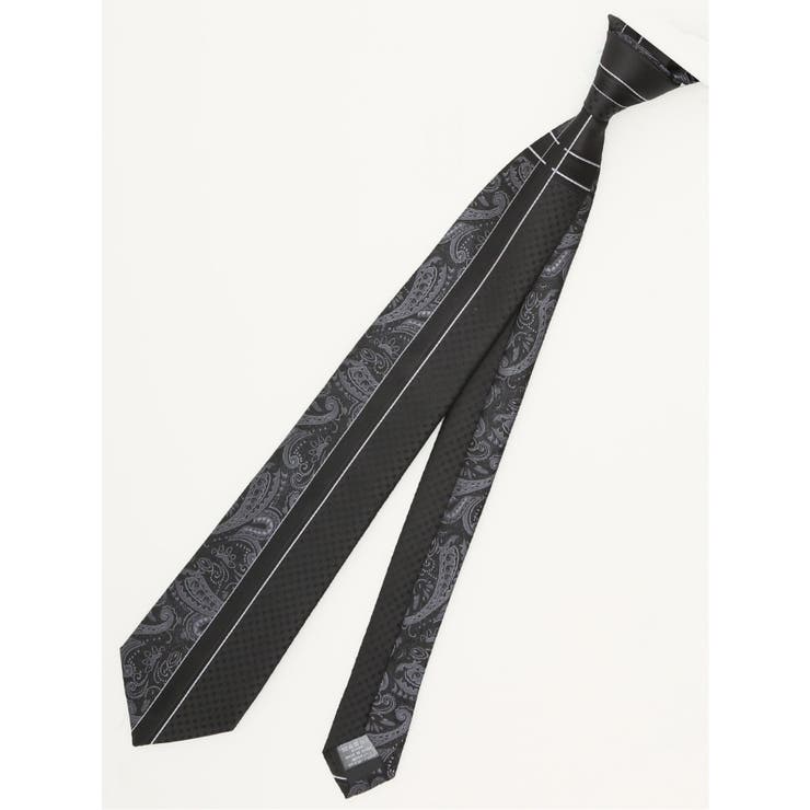 05黒 | シルク混 パネル柄 レギュラータイ 7.5cm幅 | TAKA-Q MEN
