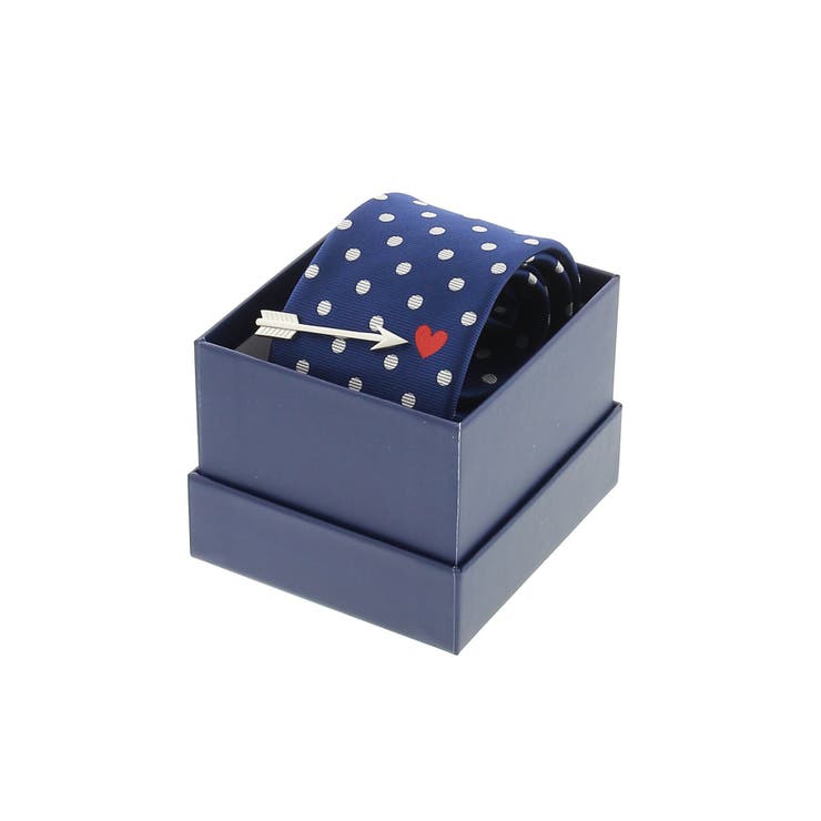 75紺 | ネクタイ＆タイバーセット 弓矢ハートドット | TAKA-Q MEN