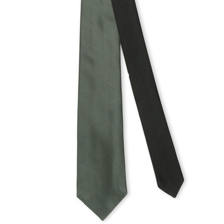 シルクサテン リバーシブル ナロータイ 7.5cm幅 黒×カーキ | TAKA-Q MEN | 詳細画像2 