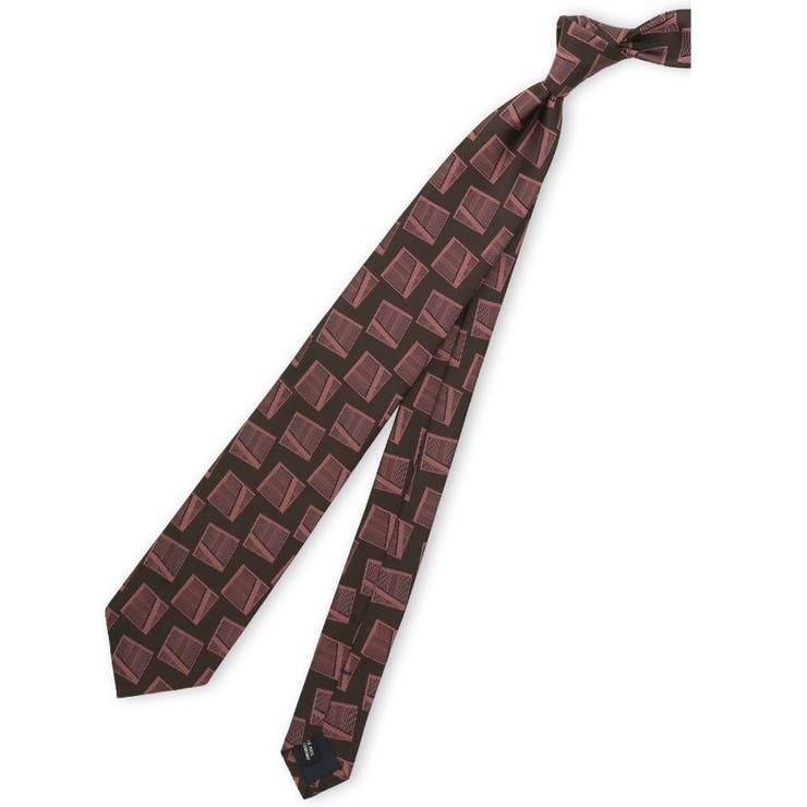30茶 | 日本製シルク スクエアモチーフ柄 レギュラータイ 8.0cm幅 | TAKA-Q MEN