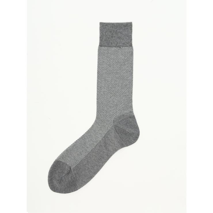04グレー | 抗菌防臭 ヘリンボン柄クルーソックス | TAKA-Q MEN
