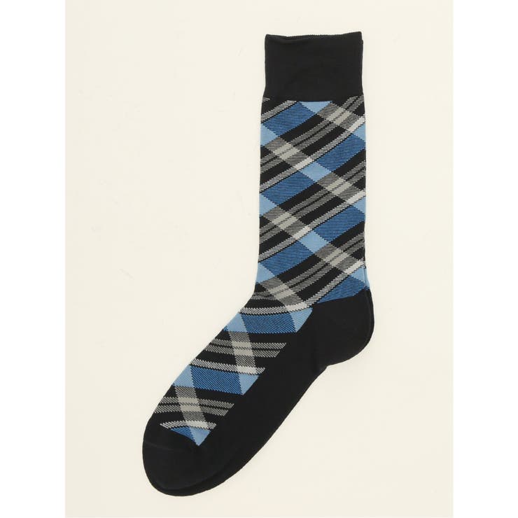 75紺 | 抗菌防臭 ダイヤチェック柄クルーソックス | TAKA-Q MEN