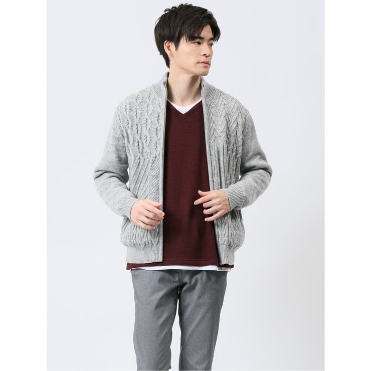 裏地付き 編地切替 ニットアウター[品番：TKQJ0024133]｜TAKA-Q MEN