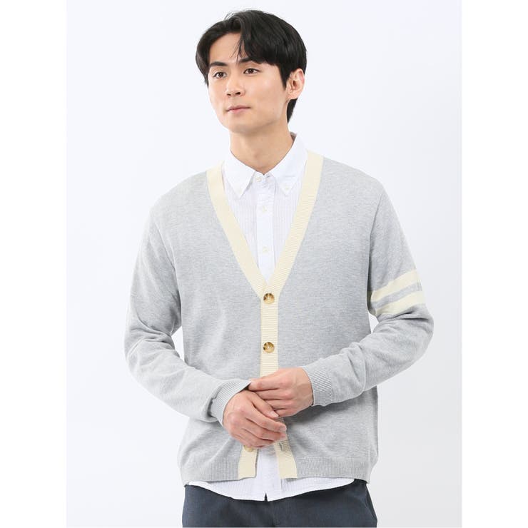 04グレー | ウォッシャブル Vネック ニットカーディガン | TAKA-Q MEN