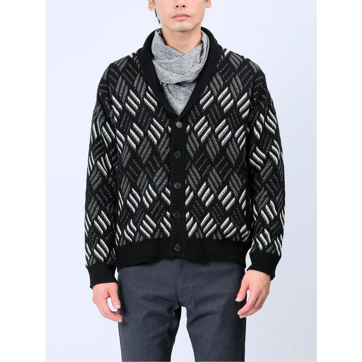 配色ダイヤ柄 ショールカラーニットアウター | TAKA-Q MEN | 詳細画像5 